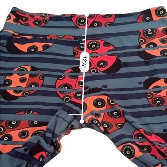 Lularoe Blue, Black & Red Striped Lady Bug Print High Rise Leggings Tall & Curvy - Picture 9 of 10